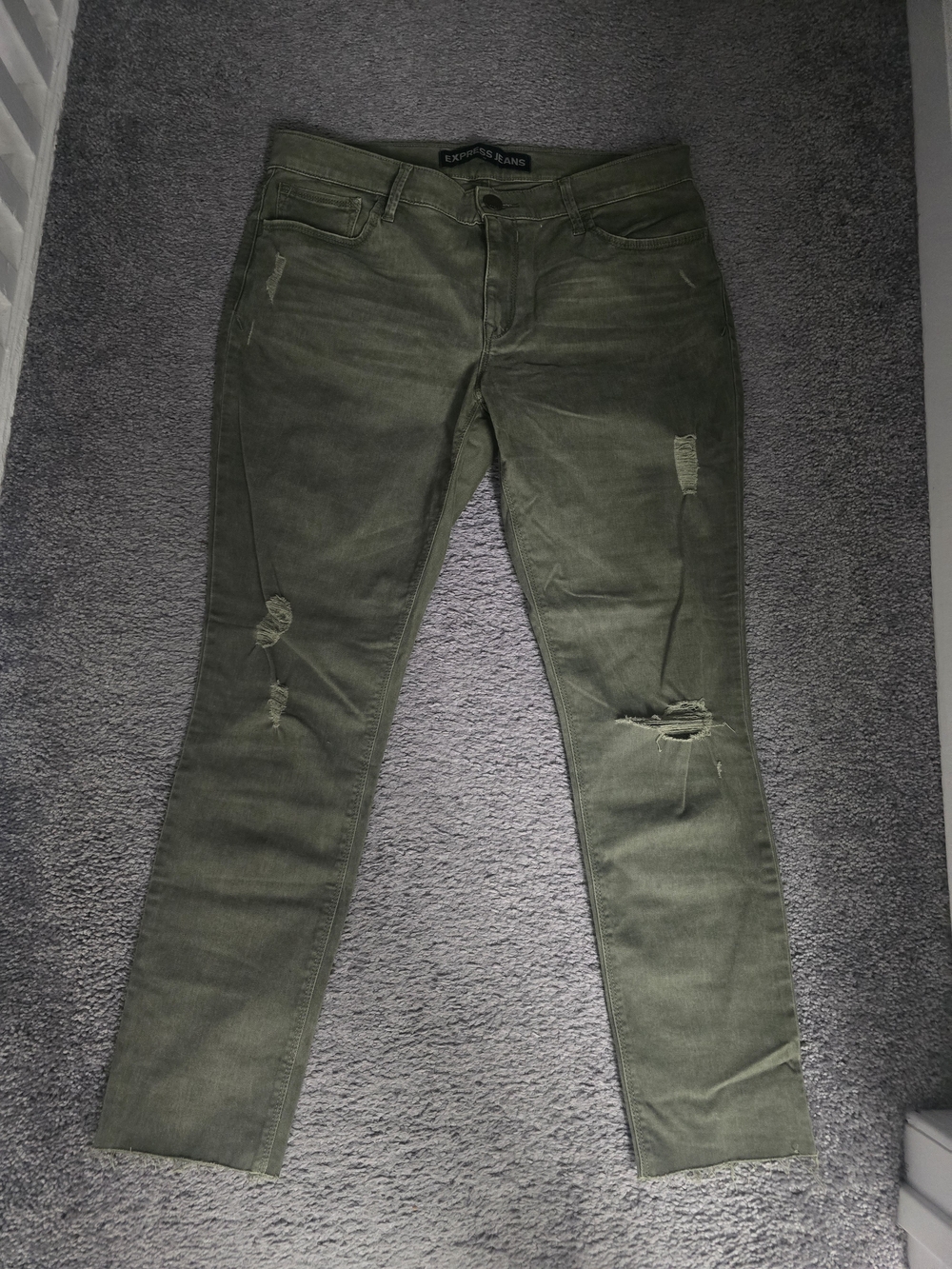 Express Olive Skinny Ripped Jeans - Picture 2 of 5